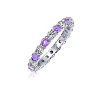 Bague Éternité Empilable Cz Alternée Blanc Violet Zircon Cubique Pour Femmes Améthyste Simulée Argent Sterling .925 Mois De Naissance Février