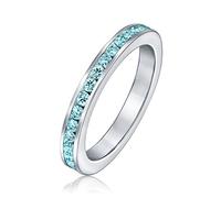 Bague Éternité Empilable En Zircone Cubique Bleu Aqua Avec Pierres Canal Pour Femmes Simulée Aigue-Marine En Argent Sterling .925
