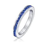 Bague Éternité Empilable En Zircone Cubique Bleue Avec Cz Sertie En Canal Saphir Simulé Pour Femmes Adolescents En Argent Sterling .925