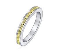 Bague Éternité Empilable En Zircone Cubique Jaune Avec Cz Sertie En Canal Pour Femmes Simulée Citrine Topaze En Argent Sterling .925