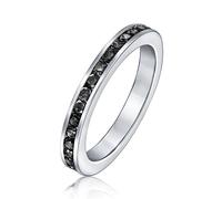 Bague Éternité Empilable En Zircone Cubique Noire Avec Canal Sertie Cz Simulée Onyx Pour Femmes Adolescents En Argent Sterling .925