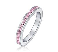 Bague Éternité Empilable En Zircone Cubique Rose Avec Cz Sertie En Canal Simulée Tourmaline Pour Femmes Adolescents En Argent Sterling .925