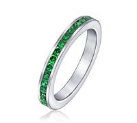 Bague Éternité Empilable En Zircone Cubique Verte Avec Cz Sertie En Canal Émeraude Simulée Pour Femmes Et Adolescents En Argent Sterling
