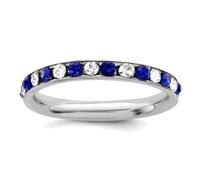 Bague éternité en argent sterling 925 avec oxyde de zirconium bleu et blanc poli pour homme et femme, US 8 | EU 57.75 | DE 18 | JP 16 | UK Q, Zircone cubique Métal Zircone cubique Pierre précieuse