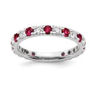 Bague éternité en or blanc 14 carats de 2,65 mm avec diamant SI1 SI2 G H I et rubis synthétique Taille 8,00 - Cadeau pour maman