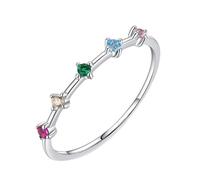 Bague éternité en or blanc 9 K/14 carats avec pierre précieuse multicolore, délicate, empilable pour femme, 61 (19.4), Métal précieux, Pierre précieuse.