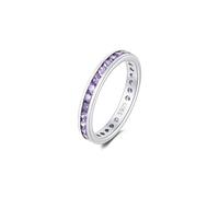 Bague Éternité Pierre de Naissance en Argent 925 - Anneau Empilable Femme, Sertissage Canal Complet avec Zircon Cubique