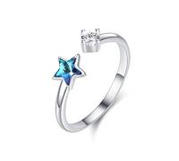 Bague étoile en Argent sterling 925 Bague Réglable étoile Bague Cristal Cadeaux de Saint Valentin pour Femmes Filles