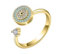 Bague Evil Eye - Ouverture rotative réglable de 0,9 cm | Bijoux avec tournant en strass en cuivre plaqué de 0,1 livre, ce anti-stress offre une concentration apaisante pour les filles, Fare
