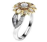 Bague exquise bicolore en argent avec fleur pour femme - Bague ronde dorée tournesol pour adolescentes et filles, 8, Métal, Pas de pierre précieuse