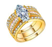 Bague Fantaisie Femme Bague bijoux incrusté cadeau trois-en-un détachable dames luxe strass 3 pièces anneaux (Gold, 7)