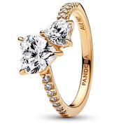 Pandora Timeless Bague scintillante Cœur Double en métal plaqué or 14 carats avec zircones cubiques transparentes, taille 54