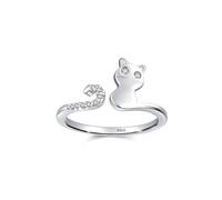 Bague Femme 925, Bague De Mariage Argent Bijoux Ouverts en Forme De Chat et De Queue Zircone Cubique Forme Ronde Taille 54
