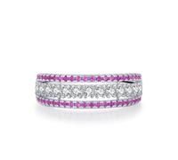 Bague Femme 925, Bague Fantaisie Femme Argent Trois Rangées de Zircons Taille 56.5