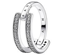 Pandora Double Anneau Avec Logo Signature Et Bande Pavée