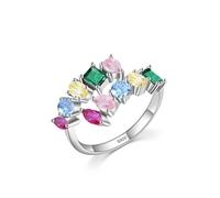 Bague Femme Argent 925, Bague De Mariage Femme Bijoux Ouverts en Zircons Colorés À Double Rangée Argent Taille 54