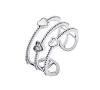 Bague Femme Argent Anneau bijoux tempérament creux anneau diamant à trois couches Anneaux d'amour ouverts