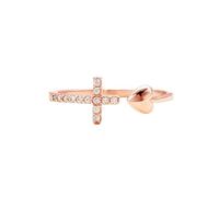 Bague Femme Argentbague Ouverte En Argent Plaqué Or 14 Carats Avec Croix Promesse De Fiançailles Anneau En Forme De Cœur Alliance Chrétienne Empilable Oxyde De Zirconium Bijoux De Foi Cadeau D'A