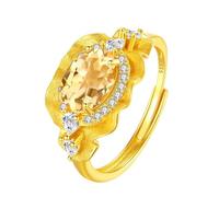 Bague Femme Argentbague Solitaire Ovale En Véritable Pierre Précieuse Naturelle Pour Femme Plaquée Or 14 Carats Alliance Réglable Cadeau D'Anniversaire Ou De Saint-Valentin Avec Boîte En Citrine
