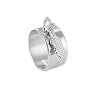 Bague Femme avec support medaille Plume - Pendentif bague plume en acier couleur bijou argent pour tous les types d’évenements (noël, anniversaire, cadeau femme…) - [Bijoux fantaisie femme] (60)