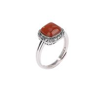 Bague Femme Bague Hetian En Jade Et Agate Argent Sterling 925 Style Vintage Cœur Infini Porte-Bonheur Bague De Pouce Ajustable Bijou Feng Shui Fait Main Cadeau En Agate Rouge Naturelle