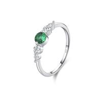 Bague Femme Boheme, Bague Vintage Argent Réglage Gradué avec Rond Vert Blanc Oxyde de Zirconium Argent 925 Taille 59