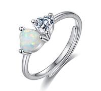 Bague femme coeur en opale et zircon bague anneau femme réglable en argent fin 925 taille 51-52 Idée cadeau femme - VIKI LYNN