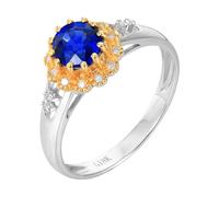 Bague Femme Gravure Bague en Argent Femme Taille 59 Or Blanc 18 Carats Saphir Créé en Laboratoire Fleur avec Saphir et Diamant de 1,19 CT Solide Non Plaqué Populaire pour Épouse Anniversaire Bijoux