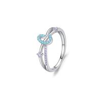 Bague Femme Index, Bague Fiançailles Femme Argent Motif Géométrique Croisé avec Rond Bleu Violet Oxyde de Zirconium Argent 925 Taille 59