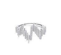 Bague Femme Index, Bague Fine Femme Argent Lignes Verticales Irrégulières avec Rond Blanc Oxyde de Zirconium Argent 925 Taille 51.5