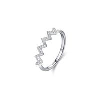 Bague Femme Index, Une Bague de Fiançailles Argent Vague avec Rond Blanc Oxyde de Zirconium Argent 925 Taille 54