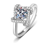Bague Femme Kit Bague de Fiançailles Or Blanc Argent 9 Carats Diamant de Laboratoire 4 Griffes avec Pierre Précieuse Taille Tante pour Sœur Noël Bijoux
