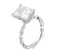Bague Femme Moderne Alliance Femme Taille 54 Or Blanc 14 Carats Moissanite Géométrique Mesdames pour Épouse Fiançailles Bijoux