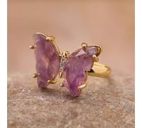Bague Femme Papillon Pierre Bohême Mia Masun Cristal Rose Or Jaune Bague Ajustable Bijou Cadeau,Améthyste,17