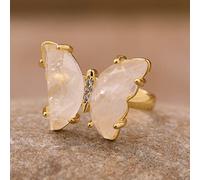 Bague Femme Papillon Pierre Bohême Mia Masun Cristal Rose Or Jaune Bague Ajustable Bijou Cadeau,Quartz Blanc,17
