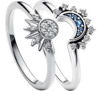 Bague Femme Réglable Soleil et Lune Lumineux Ensemble Bague Chevauchée Soleil et Lune Idéal pour les Femmes Acier Inoxydable Zircon Synthétique, Acier inoxydable, Aucune pierre précieuse