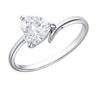 Bague Femme Solitaire Cœur en Argent 925 Rhodié - Sertie d'un Oxyde de Zirconium Taille Cœur Scintillant - Design Romantique et Élégant - Tailles 50 à 64 - Bijou Poinçonné Idée Cadeau Saint-Valentin