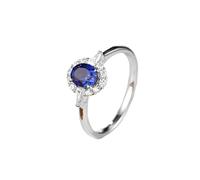 Bague Femme Unique Alliance Femme Bleue Or Blanc 18 Carats Saphir Ovale de Laboratoire à 4 Griffes, Fleur Classique, 1,2 Ct, avec Moissanite Taille Moderne pour Mesdames Noël Bijoux