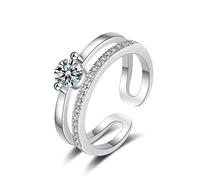 Bague Femme Unique Bague Cercle en Argent Or Blanc 18 Carats Moissanite Creux à Double Couche Taille Tante pour Tante Fête Des Mères Bijoux