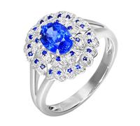 Bague Femme Unique Bague Taille 64 Femme Or Blanc 18 Carats Saphir Créé en Laboratoire Coeur avec Saphir et Diamant de 1,514 CT Solide Non Plaqué Mode pour Hommes Noël Bijoux