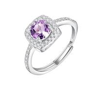Bague Femmebague De Fiançailles Solitaire En Topaze Naturelle Taille Coussin Et Oxyde De Zirconium Alliance Réglable Bijou Cadeau Améthyste