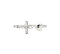 Bague Femmebague Ouverte En Argent Plaqué Or 14 Carats Avec Croix Promesse De Fiançailles Anneau En Forme De Cœur Alliance Chrétienne Empilable Oxyde De Zirconium Bijoux De Foi Cadeau D'Annivers