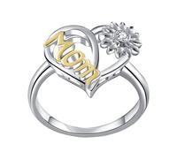 Bague Femmes Soleil Fleur Tournesol Coeur Anneau Amour Maman Anneaux Pour Femmes Amour Maman Tournesol Argent Couleur Bague Cadeau Pour La Fête Des Mères Bijoux De Mode (A, 7)