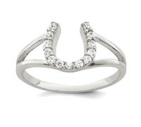 Bague fer à cheval en argent sterling poli et oxyde de zirconium - Tailles disponibles : 6, 7, 8, 6, Zircone cubique Pierre précieuse Métal, Zircone cubique