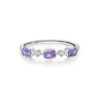 Bague Fiancaille Femme Bague Femme Pierre Violette Argent Sterling 925 1.1mm Zircone Cubique Simple à Trois Pierres Taille pour Dames