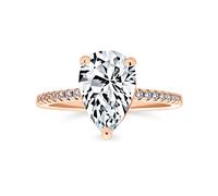 Bague Fiançailles En Forme Poire 2,5 Carats Avec Une Pierre Solitaire En Forme Goutte D'Eau AAA CZ Pour Femmes Avec Une Bande 1 MM En Zircone Cubique Plaquée Or Rose .925 En Argent Sterling
