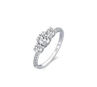 Bague Fiançailles Femme Argent 925, Bague Meilleure Amie Argent Élégante À Trois Pierres avec Rond Blanc Oxyde de Zirconium Taille 51.5