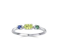 Bague Fiançailles Femme, Bague Phalange Femme Argent Trois Pierres Multicolores avec Ovale Multicolore Oxyde de Zirconium Argent 925 Taille 51.5