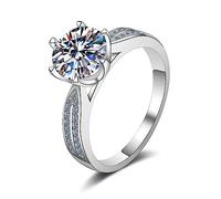 Bague Fiançailles Femme Simple, Argent Bague de Promesse Amitié Bague à 6 Griffes avec Zircon Cubique de 5mm Argent 925 Taille 50