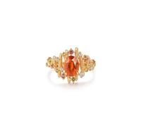 Bague Fiançailles Femme Simple Bague Or 14 Carats Femme Au585 Bague Ovale à 4 Griffes avec Grenat Mandarin Synthétique de 2,64 CT et Saphir Coloré Taille Populaire pour Mesdames Action de Grâces